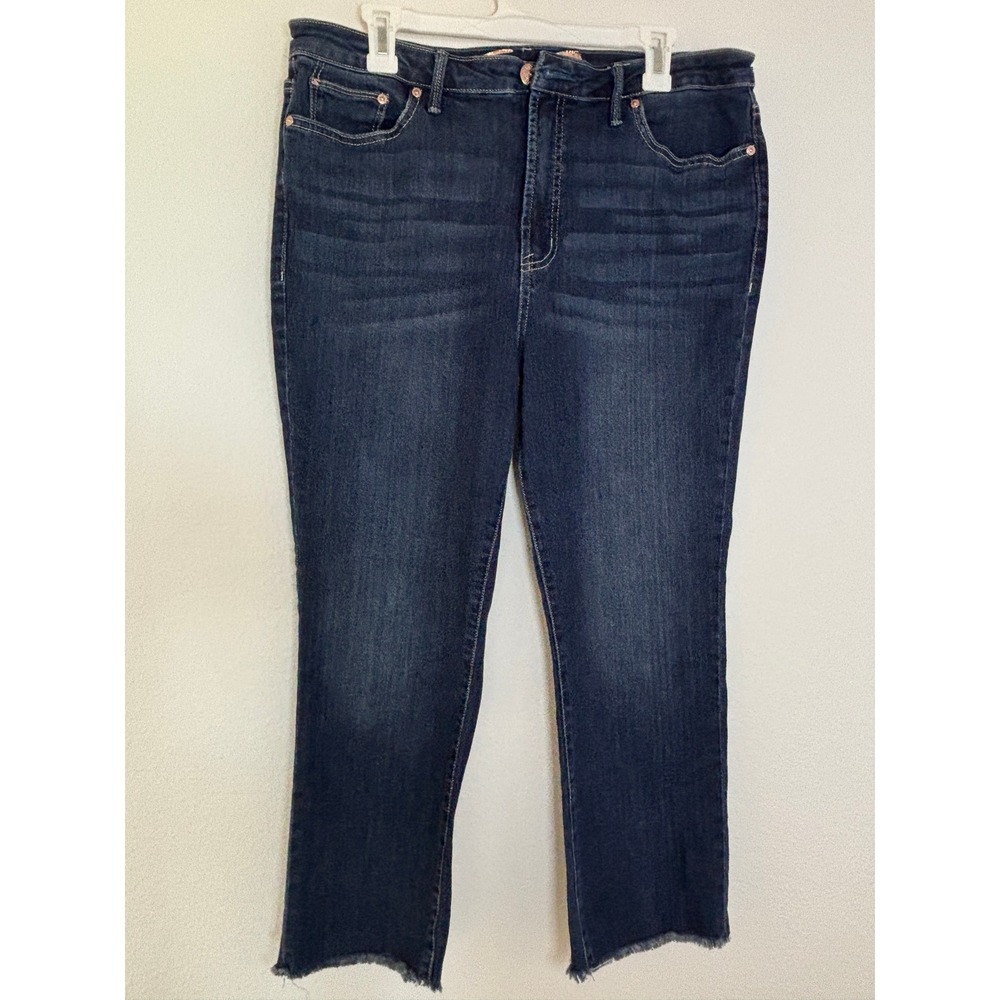 Seven7 Womens High Rise Straight Leg Raw Hem Jeans Dark Wash Blue Size 16